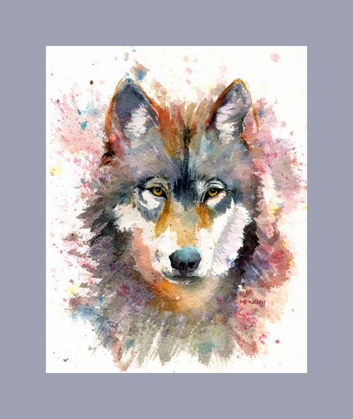colorful watercolor wolf