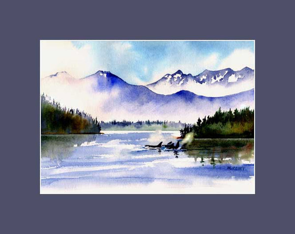Art Print from original watercolor-Orca pod by Maida Kelley