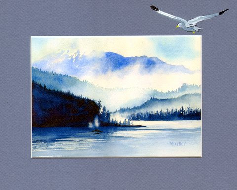 Art print of whales feeding near Ketchikan. This was printed from the original watercolor painted by Maida Kelley In Ketchikan Alaska