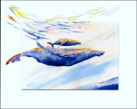 A Mother Humpback Whale guiding her baby to the surface to take its first breath by maida Kelley