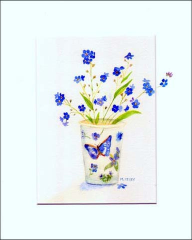Art print of Forget me not flowers.  Matted print by Maida Kelley and decorative painting available on the edge
