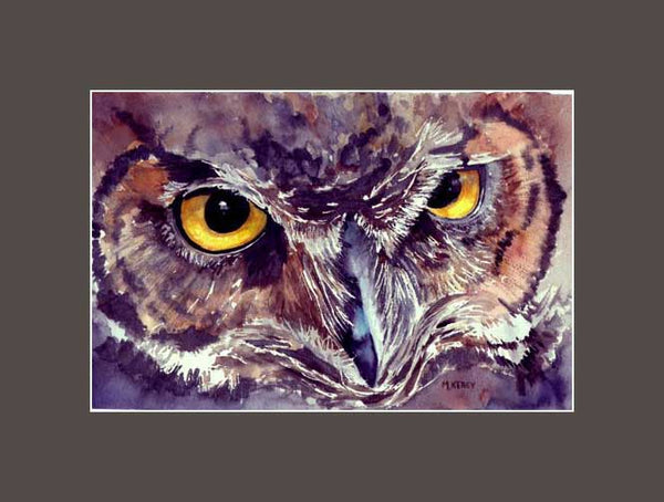 Print of a noble owl knowing all his surroundings, by Maida Kelley