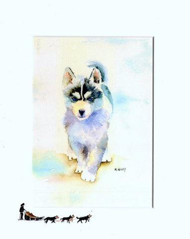 Print of Husky Puppy available with painted mat by Maida Kelley