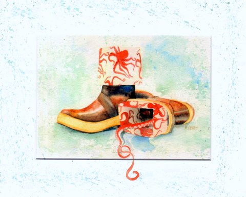 Super cute Xtratuf boots with Salmon Sisters Octopus motif. print by Maida Kelley