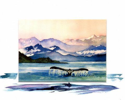 Print by Maida Kelley lone whale at sunset