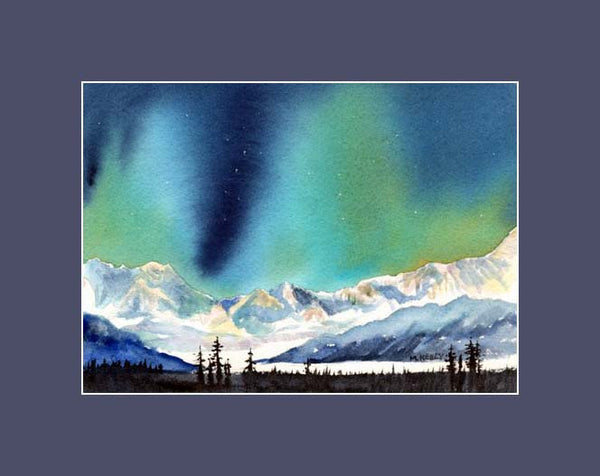 Northern light print, Alaska mountains print by Maida Kelley